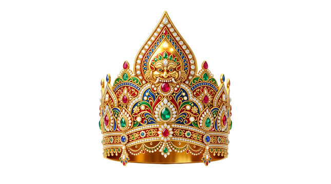 Golden crown with central deity face.