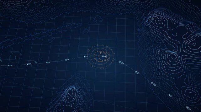 Strait of Hormuz Navigation Map Animation, Maritime Transit Visualization, Seamless Loop, Topographic Chart, Shipping Route, Nautical Navigation, Marine Traffic Monitoring