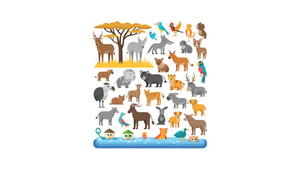 Obraz premium Cute Cartoon Wildlife and Savanna Animal Collection