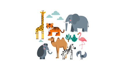 Obraz premium Cute Flat Vector Wild Animal Collection