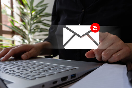 User managing digital inbox, 25 unread messages on screen