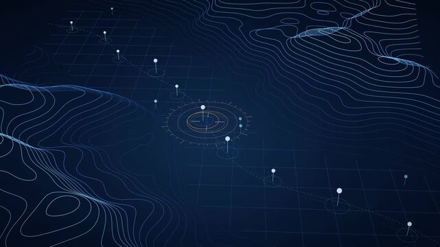 Strait Transit Queue Visualization, Nautical Navigation Map, Seamless Loop Animation, Marine Traffic Monitoring, Digital Ocean Mapping, Maritime Data Flow, Abstract Geospatial Graphics