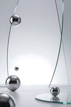 AI generated abstract floating metallic spheres 3D stage