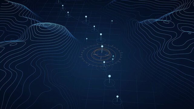 Strait Transit Queue Chokepoint Visualization, Abstract Data Flow, Seamless Loop Motion Graphics, Digital Navigation, Geospatial Mapping, 3D Terrain Model, Nautical Navigation Background