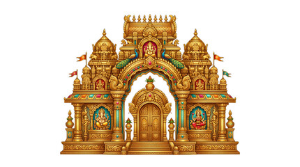 Fototapeta premium Golden Indian temple entrance gopuram architecture.