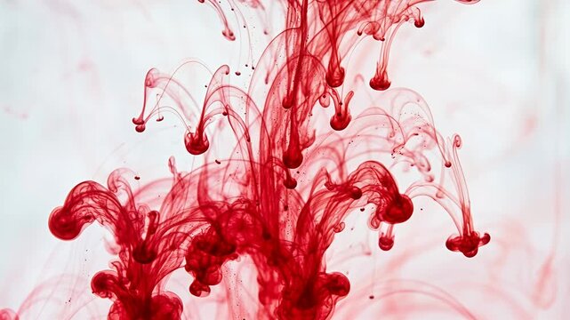 red ink in water abstract swirl, liquid dye motion