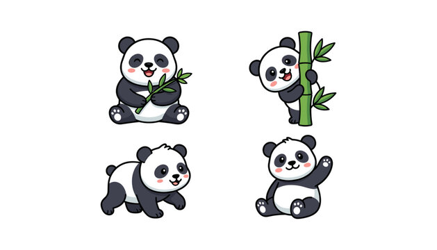 Cute Panda Character Set Flat Vector Cartoon Collection of Adorable Mascot Poses
