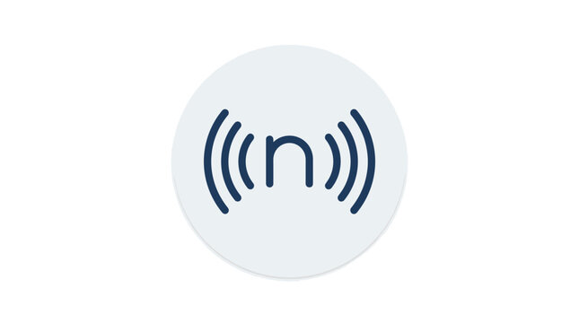 Signal waves icon with letter n inside blue circle
