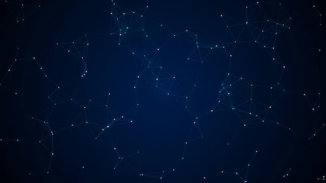 Abstract Digital Plexus Network Background with Moving Blue Nodes and Connecting Geometric Lines