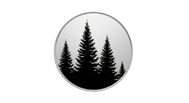 Circular Silhouette of Evergreen Pine Trees in a Minimalist Forest Scene