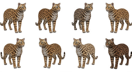 Obraz premium eight ocelot renderings stand isolated on white background variations for design use