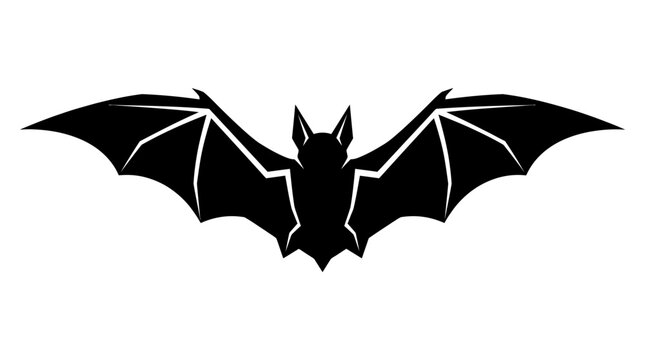 Minimalist black bat silhouette icon featuring sharp angular wings and pointy ears in vector graphic style
