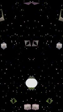 Symmetrical geometric shapes and glowing eyes