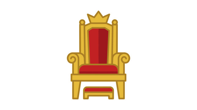 Red and gold royal throne chair with footstool.