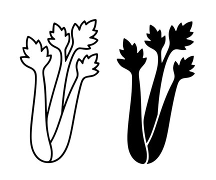 Minimalist celery icon in outline and silhouette style, for UI/UX app design