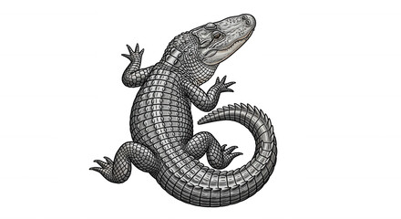 Fototapeta premium illustration of a detailed alligator in a crawling position isolated on a white background useful for educational purposes and design projects