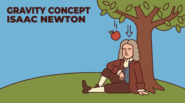 Isaac Newton Apple Falling Gravity Concept Illustration