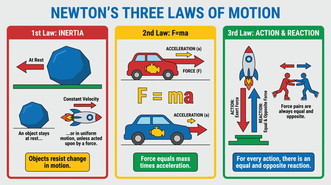 Newtons Three Laws of Motion Infographic Diagram