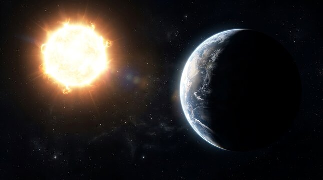 Sunlight Illuminating Crescent Earth from Space.