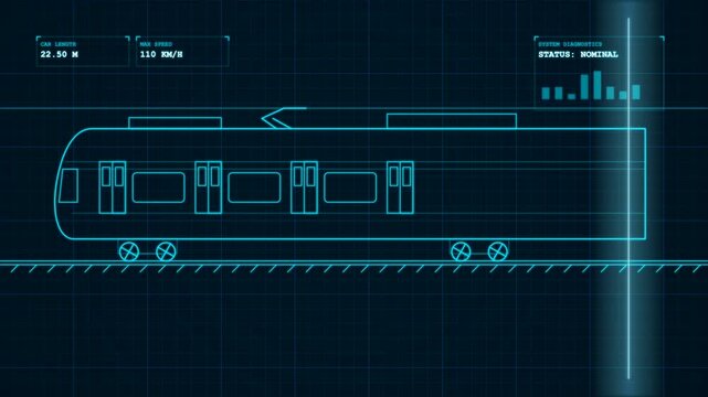 Digital schematic animation of a futuristic train
