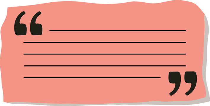 Pink paper snippet with quote marks isolated on transparent background