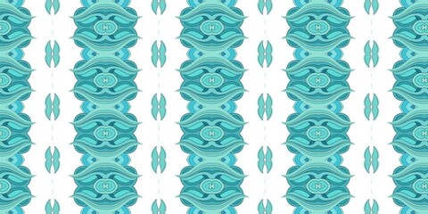 Bright aqua turquoise and teal geometric wave seamless pattern on a clean white background for modern wallpaper design.