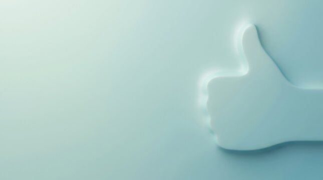 A pastel blue raised thumb-up symbol embossed on a solid surface.