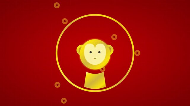 Cute Cartoon Golden Monkey for Lunar New Year and Wealth Concept