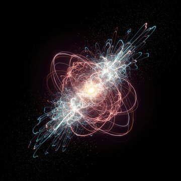 Ethereal light field depicting subatomic energy and particle dynamics. Abstract visualization of complex quantum entanglement and probabilistic flow, wave, probability, futuristic