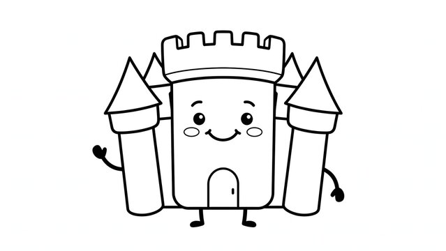 Cute Sandcastle Character Waving Coloring Page