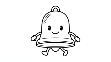 Fototapeta premium Cute Bell Cartoon Character Line Art