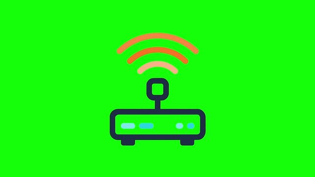 Wifi router icon with animated wireless internet signal waves on green screen background
