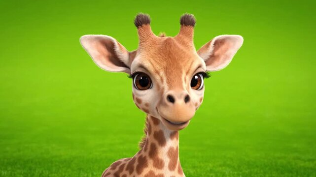 Cute Baby Giraffe Closing Eyes and Sleeping on Green Screen. 4K Video