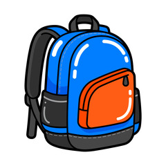 Fototapeta premium Backpack Cartoon Illustration in Blue and Orange for School Supplies