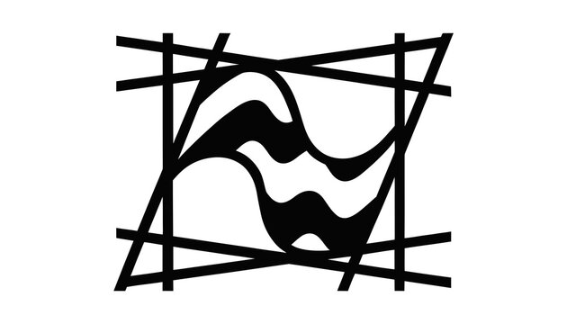 Abstract Black and White Wave Pattern in Geometric Frame