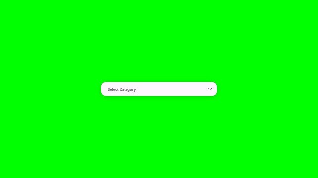 Animated Select Category Dropdown Menu UI Element with Multiple Options on Green Screen Background