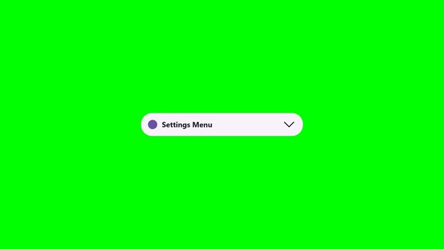 Settings Menu Dropdown User Interface UI Animation with Account and Privacy Options on Green Screen
