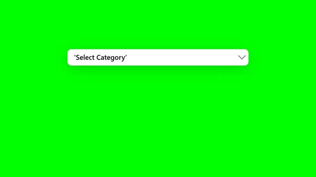 Animated Dropdown Selection Menu with Creative Industry Categories on Green Screen Background