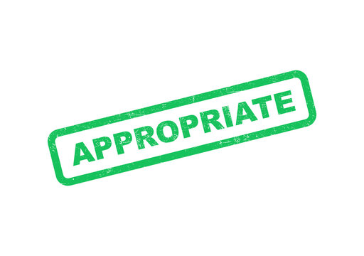 Green rubber stamp with the word appropriate inside a rectangular border frame isolated on transparent background
