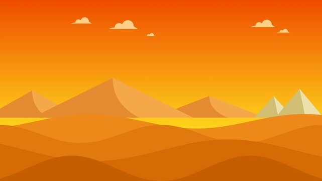 Minimalist digital illustration of Egyptian desert with pyramids