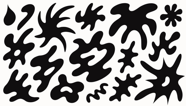 Abstract Black Organic Shapes on White Background - Fluid Forms