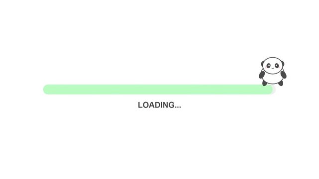 Cute Panda Character Walking on Green Progress Loading Bar Minimalist Animation on White Background