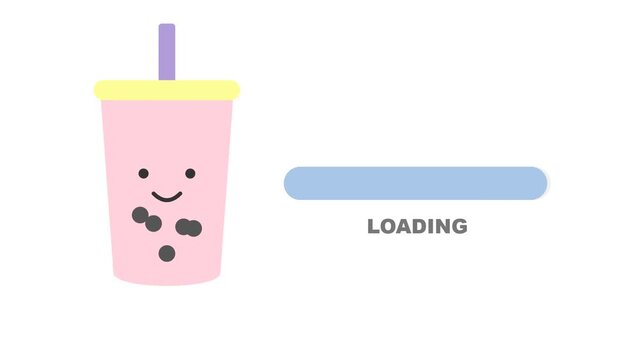 Cute Kawaii Pink Bubble Tea Character with Animated Progress Loading Bar for Website Interface Design