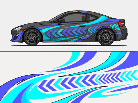 Sporty car with dynamic racing decals and motion lines