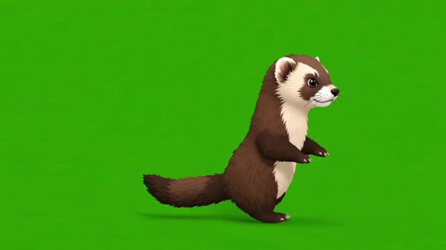 Cute Ferret Standing on Hind Legs on Green Screen. 4K Video