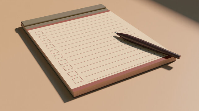 Blank Checklist Notepad Template with Checkboxes and Pen on Dark Wooden Desk