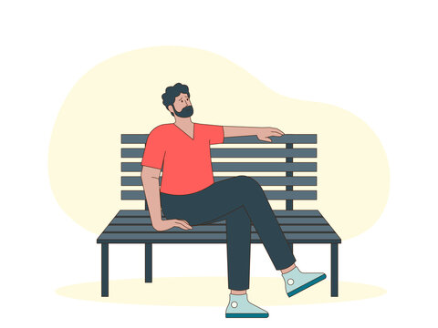 A man is sitting on a park bench, looking sad or despondent. Hopeless illustrations. Flat vector concepts.