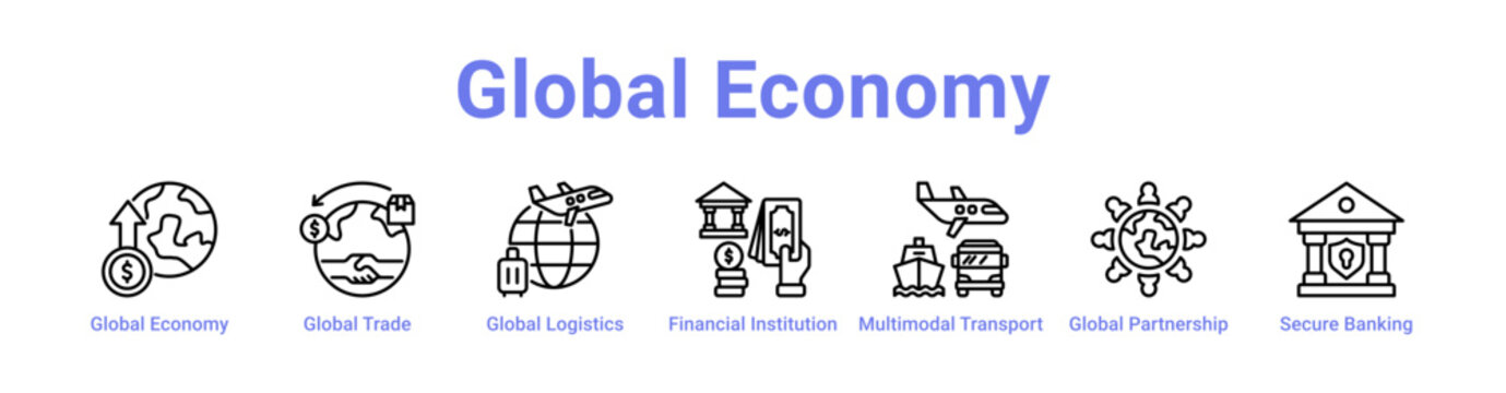 Global Economy Web Icon in banner collection with line art collection