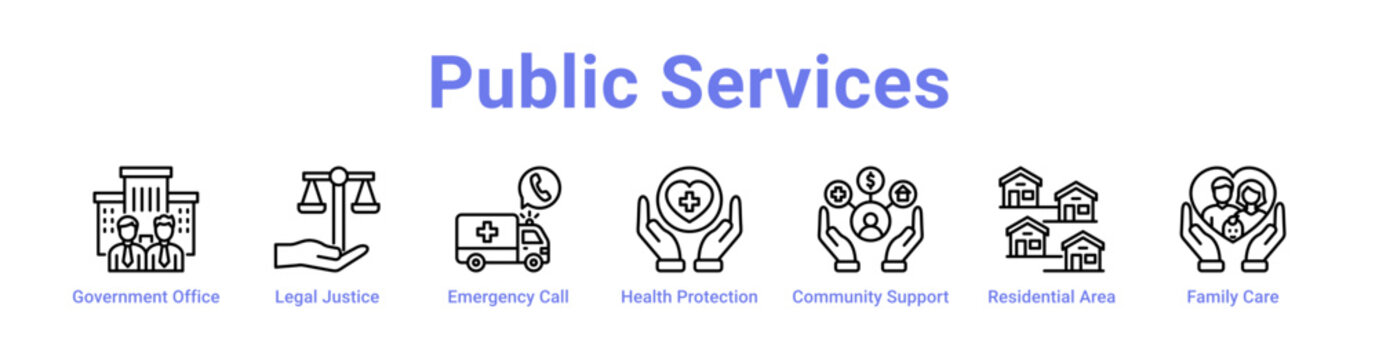 Public Services Web Icon in banner collection with line art collection