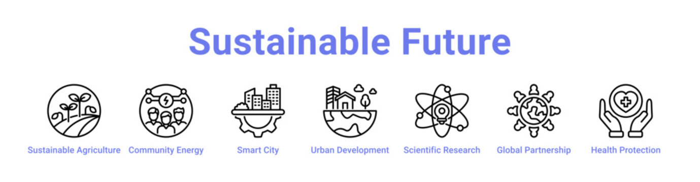 Sustainable Future Web Icon in banner collection with line art collection